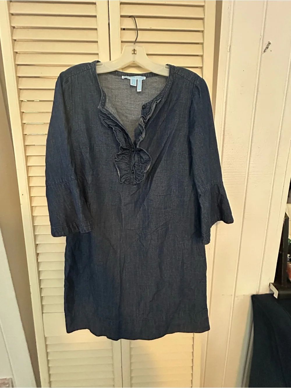 Draper James Dark Blue Ruffle Neck Shift Dress
